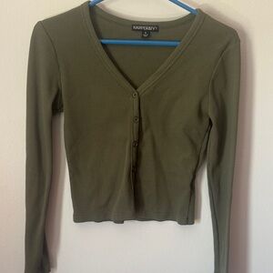 Olive Button-Down Ribbed Top